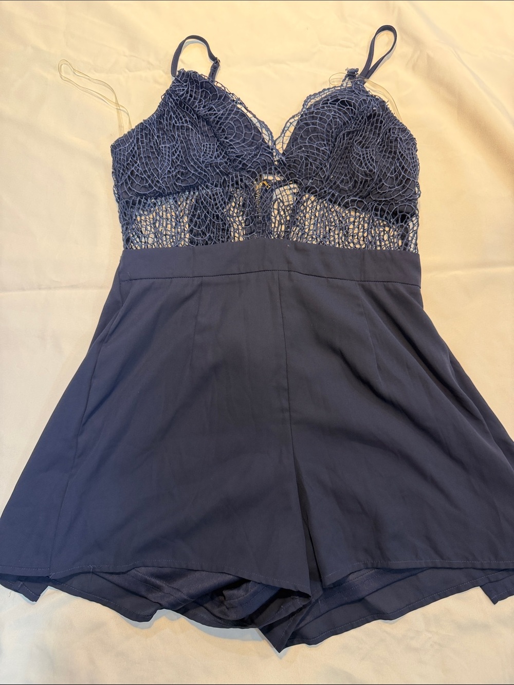 Fashion Nova Navy Crochet Lace Romper Chemise